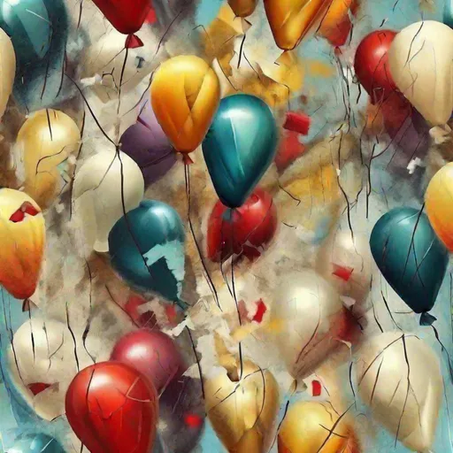 Prompt: A painting of balloons but broken and abstract textured and realistic beautiful 