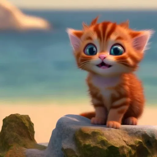 Prompt: Winking ginger kitten looks out to sea with a persicope in Disney style animation. 
