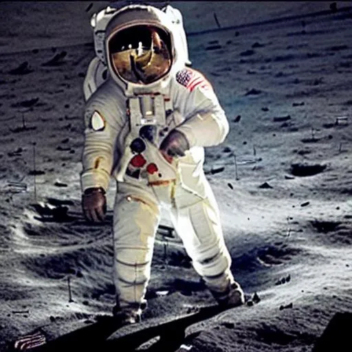 Prompt: Michael jackson doing the moonwalk with neil armstrong in the moon, low quality photo, found footage, black and white