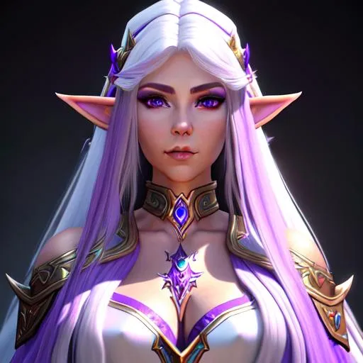 Prompt: An woman purple skins elf from World of Warcraft hyperdetailed, with long white hair, wearing White dress, Hyperdetailed photorealism, 108 megapixels, amazing depth, powerful imagery, psychedelic Overtones, 3D finalrender, 3d shading, cinematic lighting, artstation concept art.

