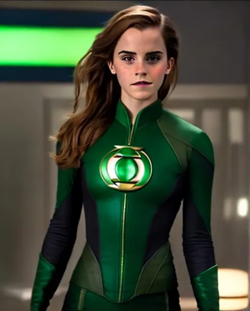 Prompt: emma watson as hot green lantern open unbuttoned