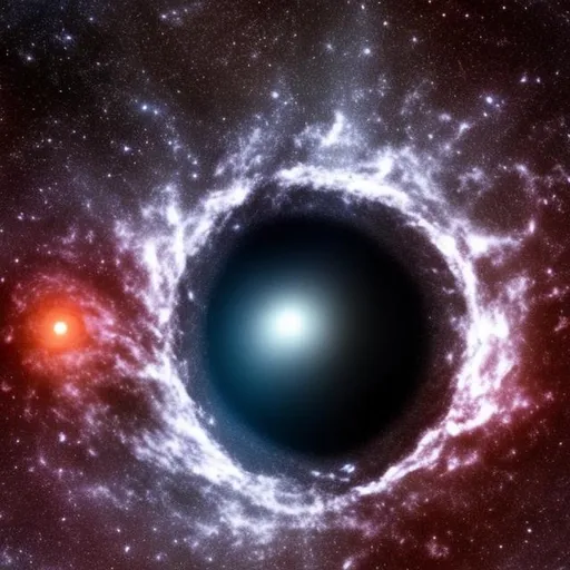 Prompt: a white hole eating a black hole and a super nova background