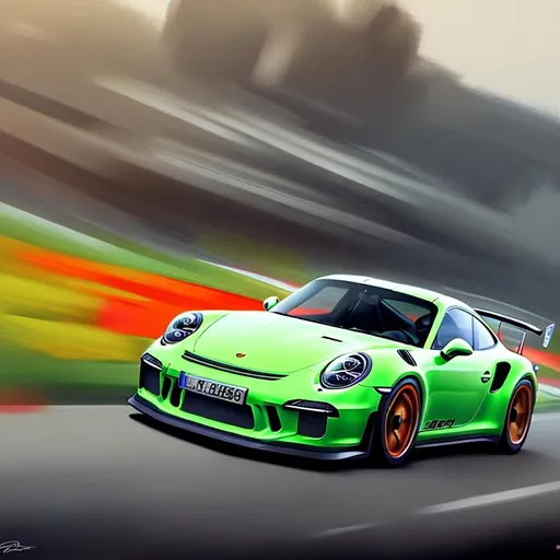 Prompt:  Hi resolution painting of Porsche 911 GT3 RS going fast