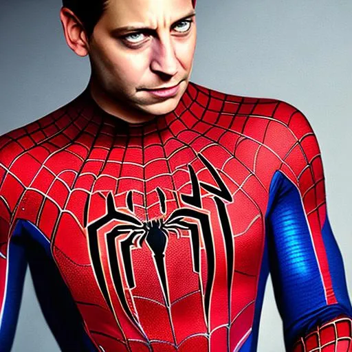 Prompt: Tobey Maguire dressed as spiderman without mask, portrait, art by Notman rockwell