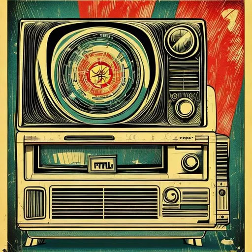 Prompt: Retro comic style artwork, highly detailed TV and Radio, comic book cover, symmetrical, vibrant