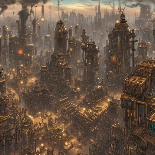 Prompt: A massive steampunk city with a lot of machines and wiers
