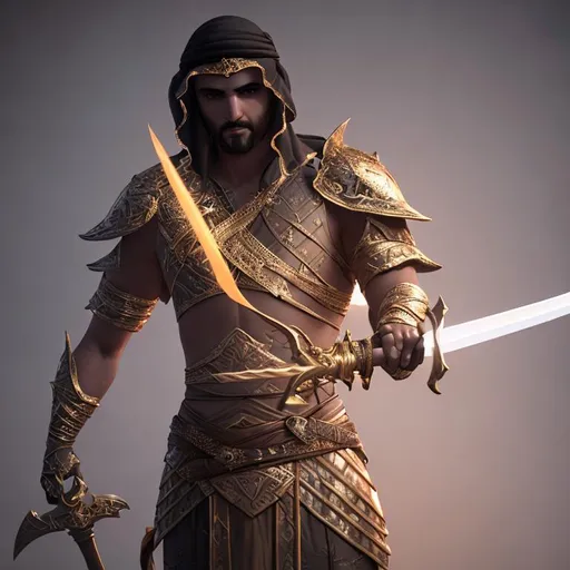 Prompt: 3D render of glowing fantasy, sword holding by an Arab man's, hyperrealistic, 8k, unreal engine render,


