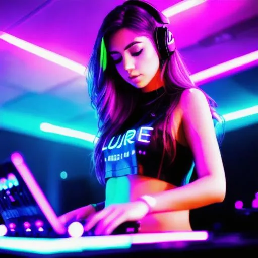 Prompt: Future DJ, Female , Neon lights, club, 