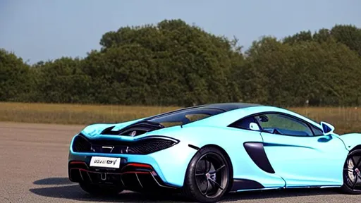 Prompt: Light blue McLaren 765lt, Perfect, smooth, galaxy, magical planets, neon, stars, night, dark, rear angle,