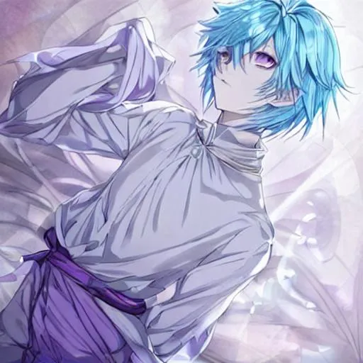 Anime boy with Light blue hair purple eyes and pale... | OpenArt