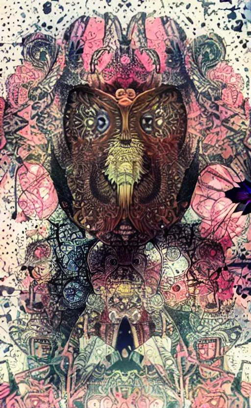 Prompt: Illustration of a cubic floating owl in the  night sky, surreal scissors, intricate, high detail, enhance, microworlds smooth, macro sharp focus, centered and stretched