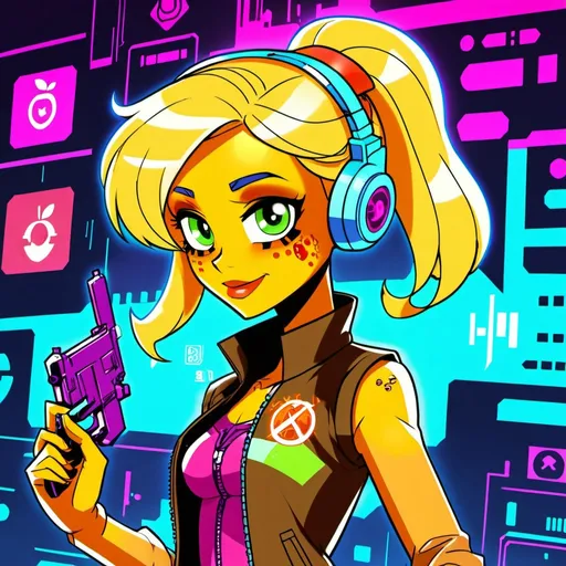 Prompt: cyberpunk equestria girls applejack