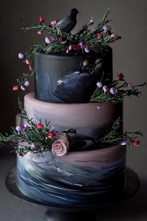 3D rendering of extravagant cake sculptures, vibrant...