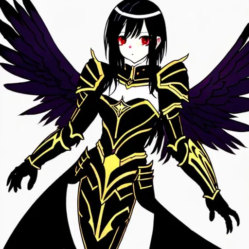 Prompt: Anime, female, black hair, pale skin, armor, wings