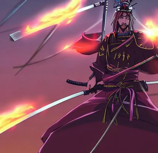 Prompt: Anime war scene graphic High detail Samurai warrior crusaders with Jesus Christ as depicted in the book of  revaltion coming out of heaven gathering his chosen to ride against the enemy Satan and his fallen cyberpunk ninjas