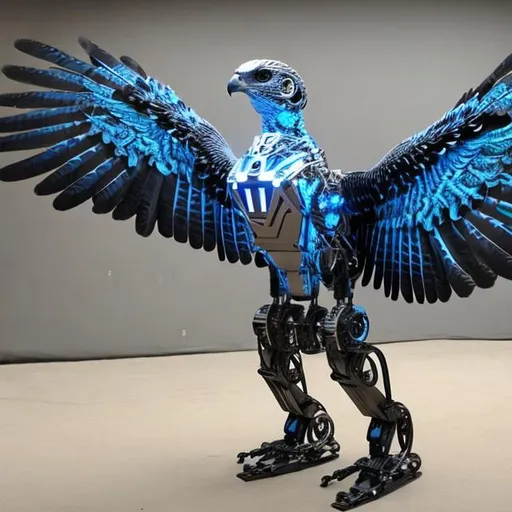 Prompt: Cool robotic falcon bird wings-spread 