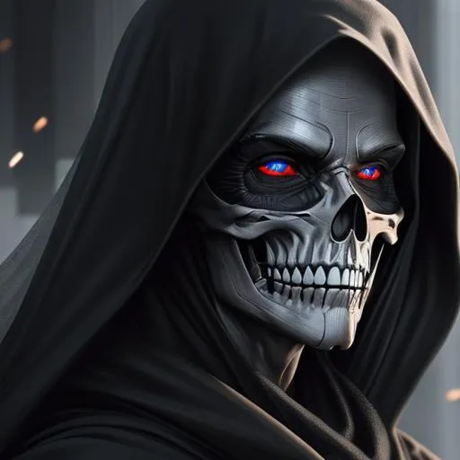 Prompt: extremely realistic, hyperdetailed, grim reaper personified, smiling happily, highly detailed face, highly detailed eyes, full body, whole body visible, full character visible, dark lighting, high definition, ultra realistic, 2D drawing, 8K, digital art