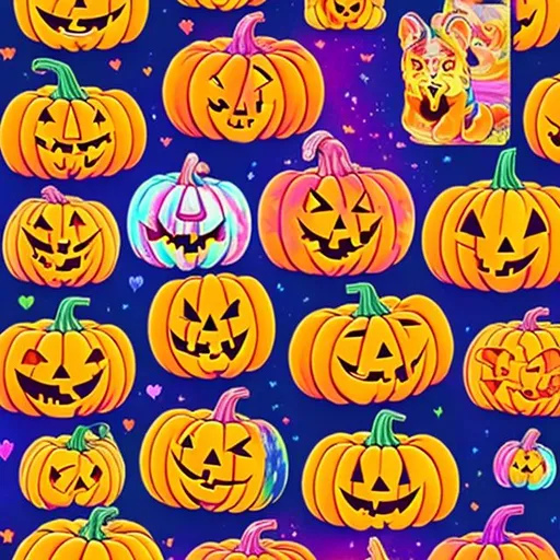 Prompt: Pumpkins in the style of Lisa frank