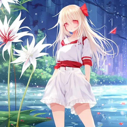 Anime Girl Blonde Hair Big Booba Red Shorts White Sh 