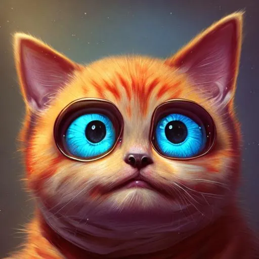 Prompt: a digital painting of a fat orange kitten, inspired by Mike Winkelmann, digital art, cute cat, in style of 3d render, cyan and magenta, red realistic 3 d render, a beautiful artwork illustration, hyper realistic, 8 0's style tomasz alen kopera, smooth 3 d illustration