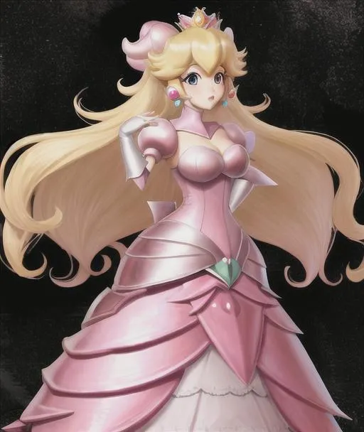 Prompt: Princess Peach wearing armor dress 