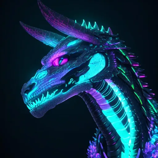 Portrait Of A Roaring Neon Skeleton Dragon With Irid