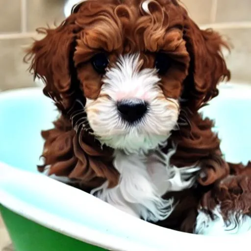cute cavapoo puppies with a bath OpenArt