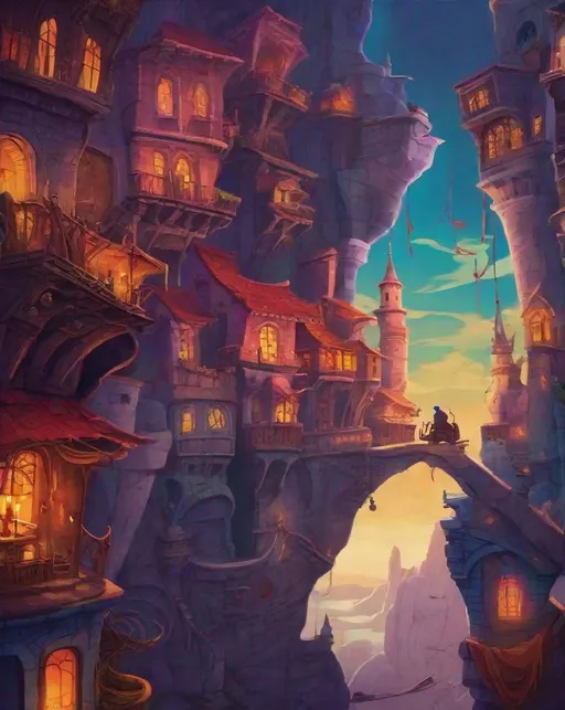 Prompt:  A stunning and visually appealing image inspired by the animated film The Thief And The Cobbler. Capture the epic scope and fantasy of the film in a way that is both visually appealing and awe-inspiring. Use bold colors, dramatic lighting, and flowing lines to create an unforgettable image.