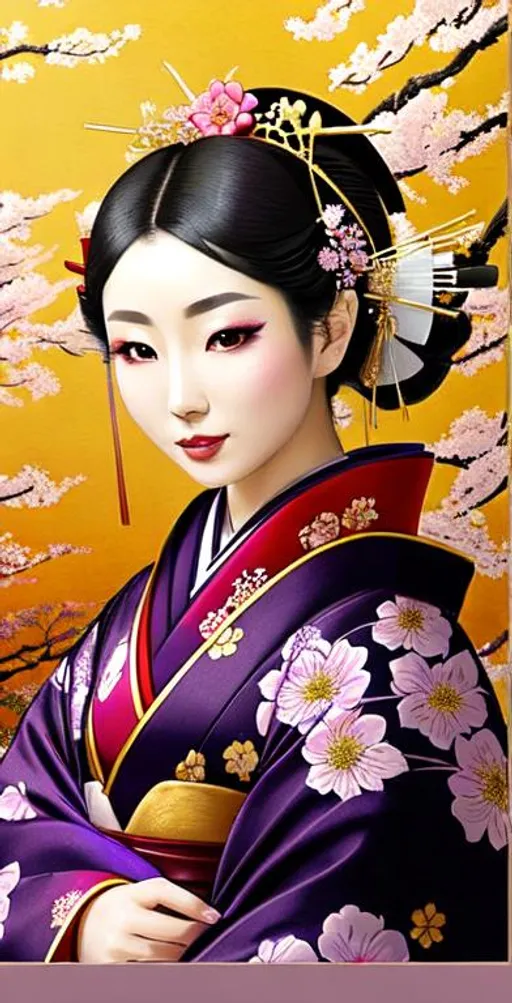 High quality portrait of a Japanese Oiran. she is wa...