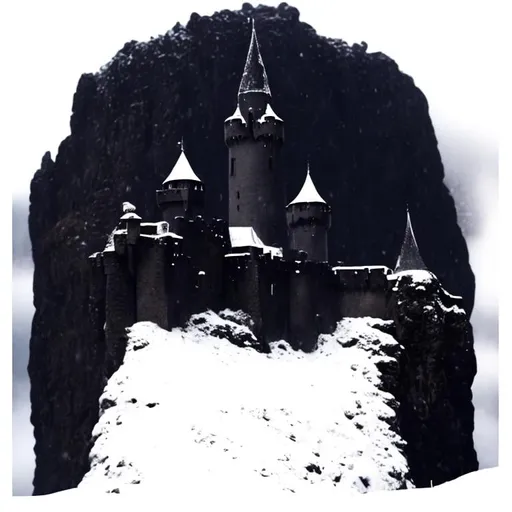 Prompt: black castle in snowy mountains