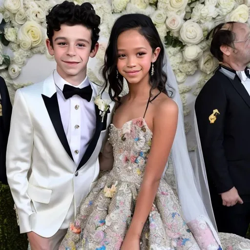 jenna ortega in a wedding dress standing next to sha