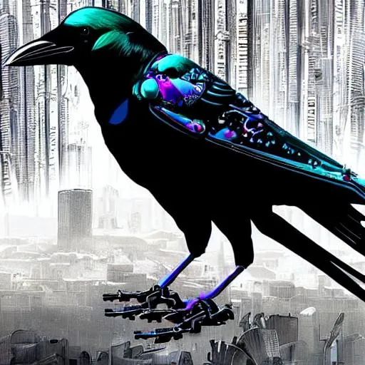 Prompt: Metal cyberpunk crow bird hyper realistic neon cyberpunk city
