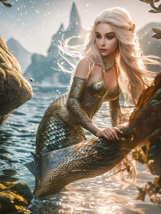 Prompt: mermaid, ultra detailed fantasy, elden ring, realistic, dnd, rpg, lotr game design fanart by concept art, behance hd, artstation, deviantart, global illumination radiating a glowing aura global illumination ray tracing hdr render in unreal engine 5