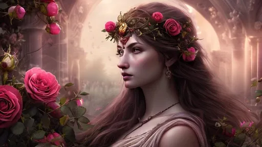 Prompt: beautiful goddess of the rose harvest hyper realistic extremely detailed dark cinematic UHD