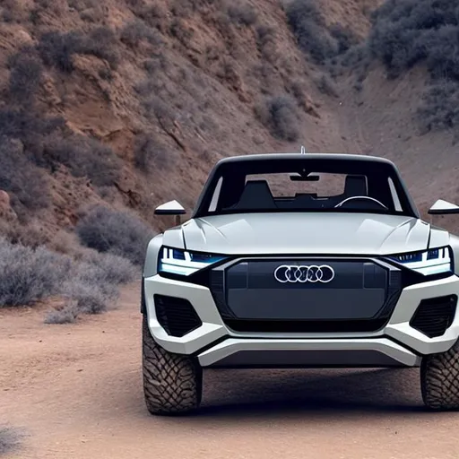 Prompt: electric Audi pickup truck, with a smaller wheelbase, serious 4x4 