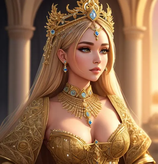 Prompt: hyper detailed head and shoulders of the most beautiful sand skinned girl queen, intricate details, 8k, cinematic volumetric light, proportional, art trending on artstation, diamond focus, studio photo, intricate details, highly detailed, intricate artwork masterpiece, ominous, intricate, epic, trending on artstation, highly detailed, vibrant, production cinematic character render, ultra high quality model