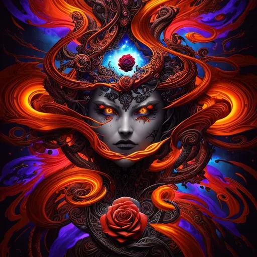 Prompt: beautiful freeform dark chaos epic bold, 3D, HD, {one}({liquid metal {Celtic}Rose} with {Red Blue Orange Brown Yellow}ink), expansive cosmos background,
hyper realistic, super detailed, 64k, high quality, sharp focus, studio photo, intricate details, highly detailed,  --s98500