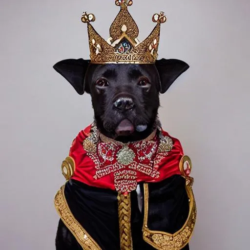 Prompt: A big   Dogg Dressed like a King
with a crown

