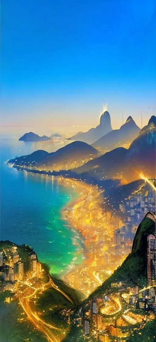 Prompt: Sparkling. A portrait of the beautiful Rio de janeiro city  Art by taras loboda, Ana dittman, Jessica rossier, Michael hussar, Jean-Baptiste Monge, robert bissell. Glow, wet, Shimmering. 3d. Very clear resolution. Highly detailed. Beautifully lit.  sharp focus, elegant, extremely detailed, portrait, very attractive, dynamic lighting, wallpaper, fantastic view, close up, high definition, crisp quality, cinematic postprocessing, acrylic art, focused, glossy,