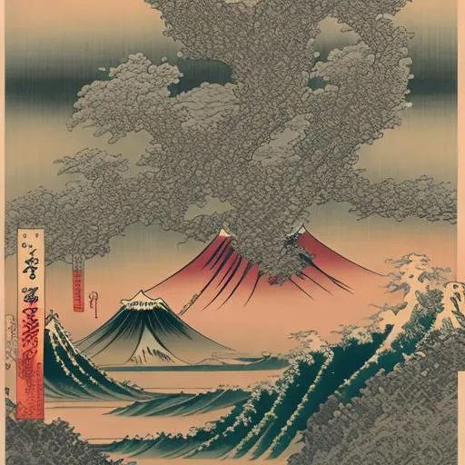 Prompt: Japanese vintage poster, ultra detailed, Hokusai style + 4k + old paper,