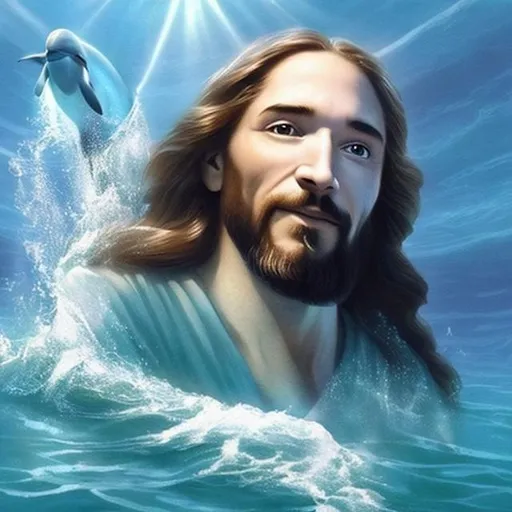 Prompt: actual photo of dolphin jesus, surprise me