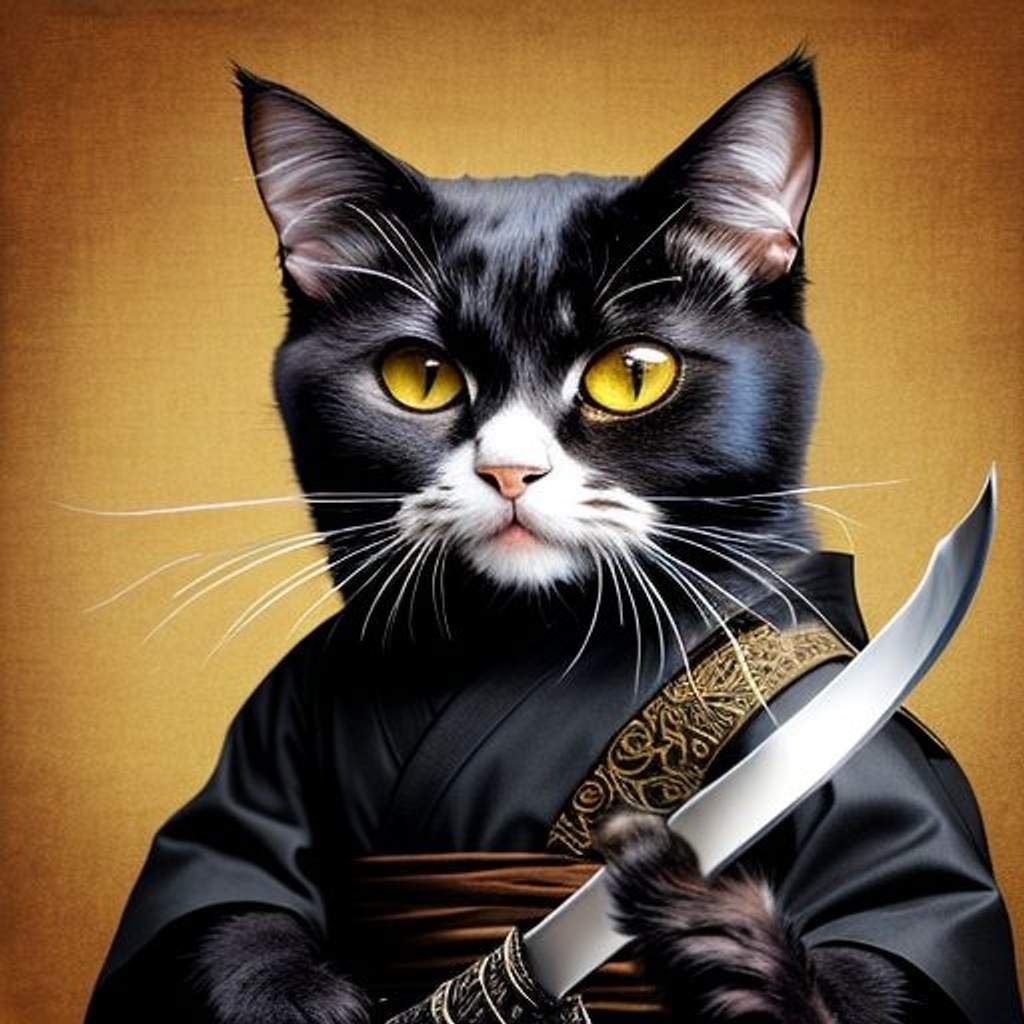 Prompt: a samurai cat posing.