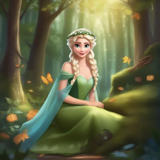 Prompt: elsa as a woodland maiden
