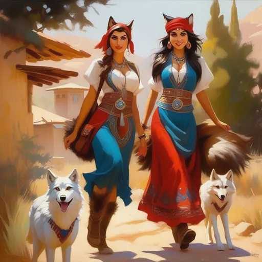 Prompt: Turkish wolfgirls, cartoony style, extremely detailed painting by Greg Rutkowski and by Henry Justice Ford and by Steve Henderson 