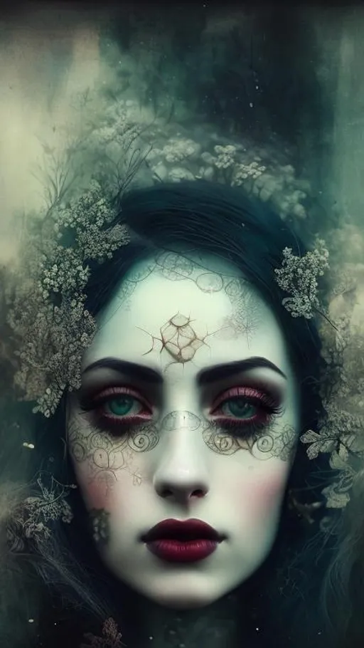 Prompt: A espetacular woman portrait by Rimel Neffati.. Intricate Ethereal gloomy background, elegant, intricate, beautiful, award winning, fantastic view, 4K 3D, high definition, hdr, focused 