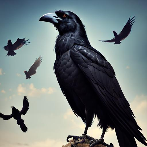 A Mystical crow soaring, side look, surreal photogra... | OpenArt