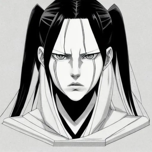 Prompt: Mia Goth in the manga Bleach by Tite Kubo, all geometrically correct, proportionate face, high detail, concept art, character art,  detailed eyes, detailed lips, detailed nose