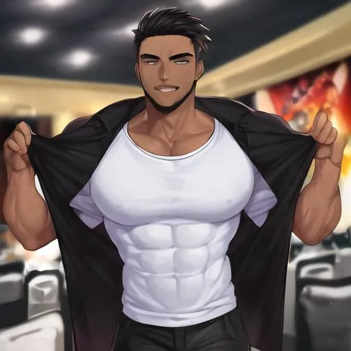 Prompt: A hot muscled black man in the cinemas 