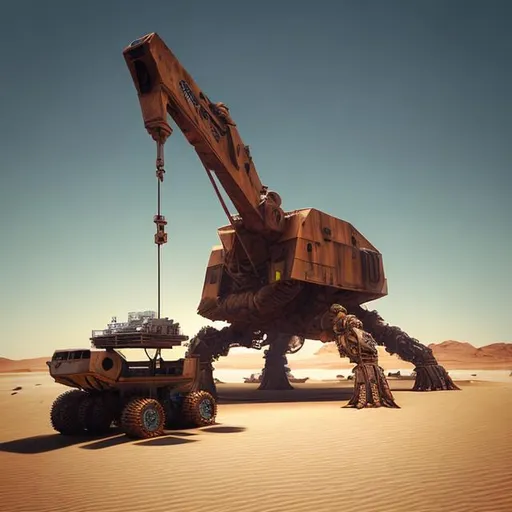 Prompt: desert, sandcrawler, oil rig, mobile, huge, scifi