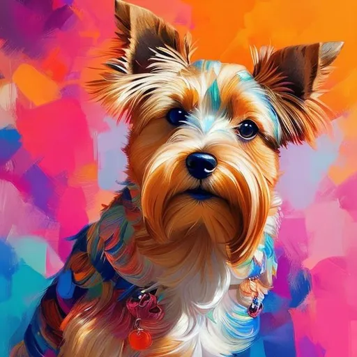 Prompt: ((Australian terrier dog)), estilo art decco,  surrounded by a  Vibrant colors, Warm lighting, Smooth, Highly detailed, Trending on Artstation, inspired by art by loish and rossdraws and artgerm